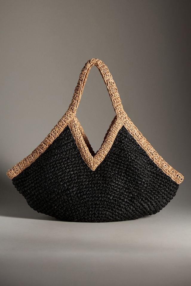 Tipped Angular Straw Tote Bag