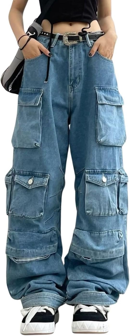 COLLUSION Y2K low rise vintage cargo jeans in blue